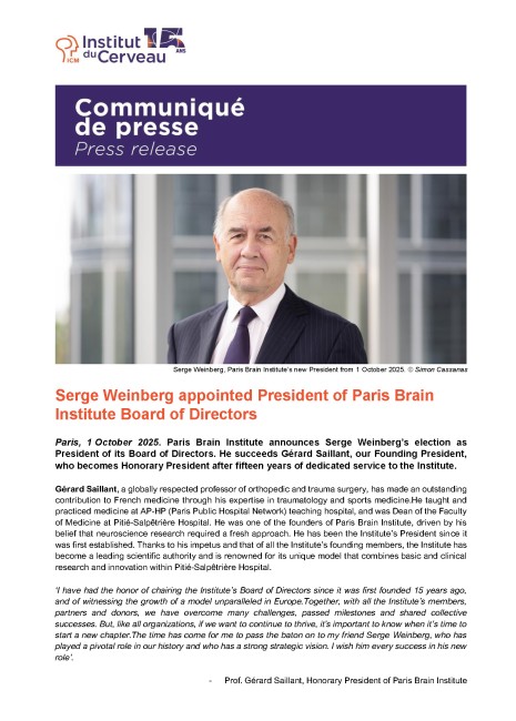 Serge Weinberg appointed President of Paris Brain Institute Board of Directors