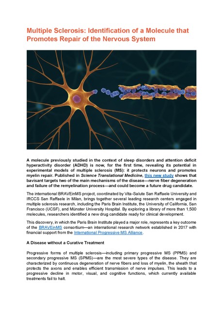Multiple Sclerosis: Identification of a Molecule that Promotes Repair of the Nervous System